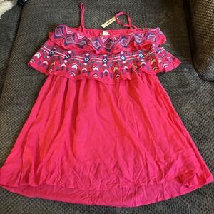 NWT Ariat Women's Large Malena Spaghetti Strap Summer Dress Pink Peacock Western